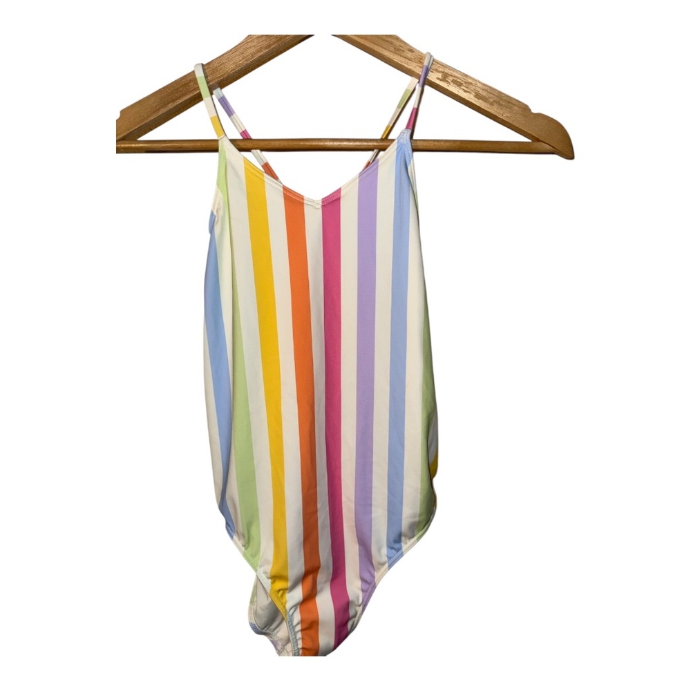 NWT Quince Girls Rainbow Stripe One Piece Swimsuit 10